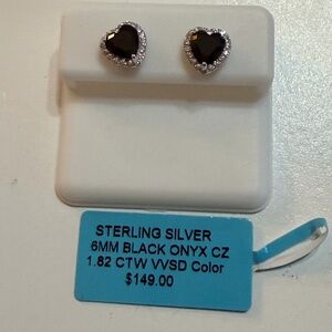 Sterling Silver Black Onyx Heart Earrings